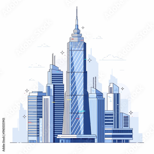 Modern cityscape with sleek skyscrapers standing tall in urban landscape