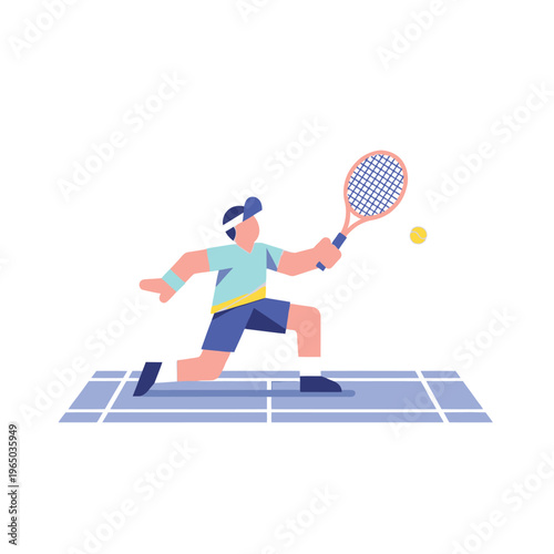Tennis Player Swinging Racquet on Court