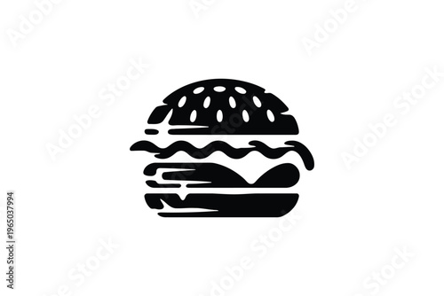 Black and white of a classic cheeseburger with sesame seed bun
