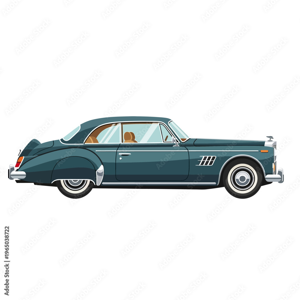 Obraz premium Vintage Teal Classic Car Side View Isolated on White Background
