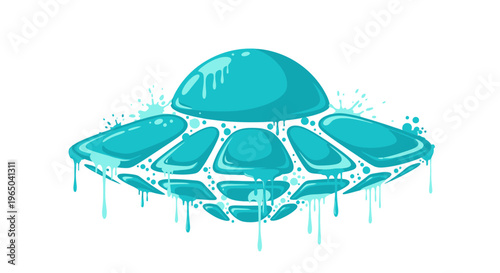 Futuristic Flying Saucer UFO, Alien Spaceship, Sci-Fi, Space Travel, Teal