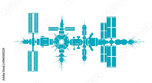 Futuristic Space Station Silhouette, Orbiting Spacecraft, Science Fiction Concept