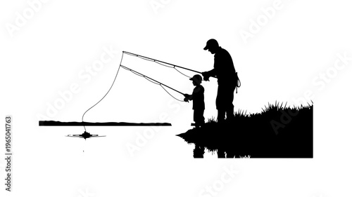 Father and Child Fishing Silhouette