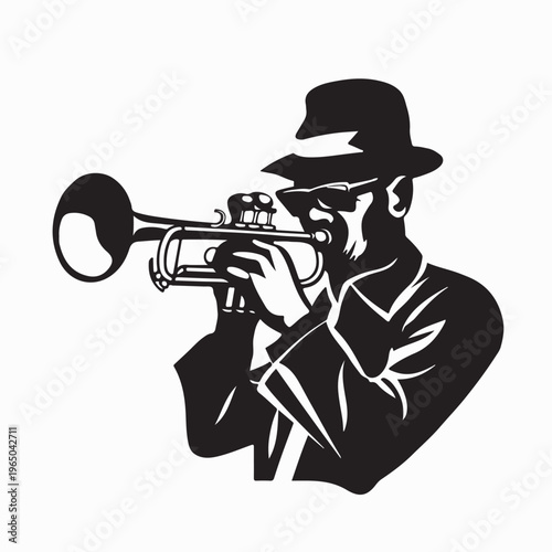 Jazz Musician Playing Trumpet Silhouette Vector Illustration