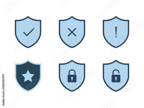 Security Shield Icon Set, Protection Badge Collection, Simple Modern Shield Vector Icons Pack