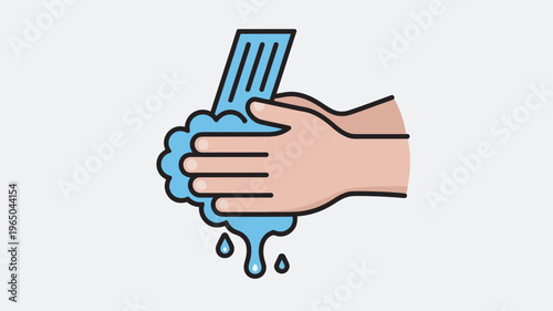 A vibrant flat design illustration showcasing hands being thoroughly washed with foamy soap and water, emphasizing comprehensive personal hygiene, germ removal, and effective cleanliness practices.