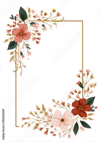 Vintage spring-floral rectangle frame design style illustration.
