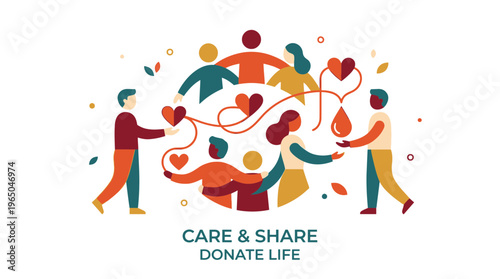 Heartfelt illustration of a diverse community uniting for a noble cause, sharing compassion and giving the gift of life through vital blood donation and charitable support