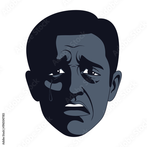 Man Crying Face Illustration - Sadness, Despair, and Emotional Distress