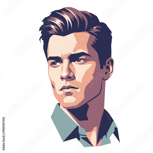 Modern Male Portrait, Stylized Vector Art, Handsome Young Man, Minimalist Design