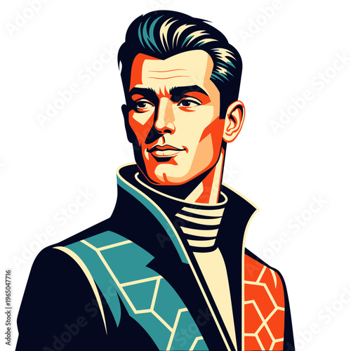 Retro Man Portrait: Stylish 1950s Gentleman in Geometric Jacket