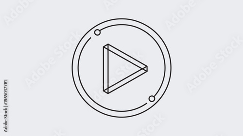 A minimalist line art icon of a 3D-style play button enclosed within a double circle, subtly indicating multimedia playback or the beginning of an action.