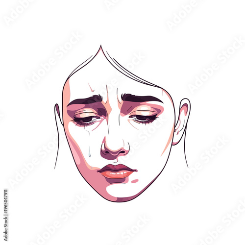 Sad Woman Face Illustration, Tears Falling, Emotional Distress, Grief, Sorrow