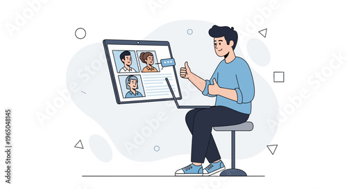 Man in Video Call, Thumbs Up, Online Meeting, Remote Work, Communication