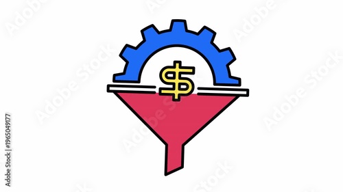 Dollar sign and a funnel gear. Perfect for financial marketing materials, website banners, and business presentations.