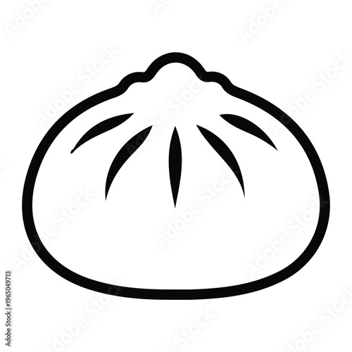 A black line drawing of a dumpling on a white background with folds