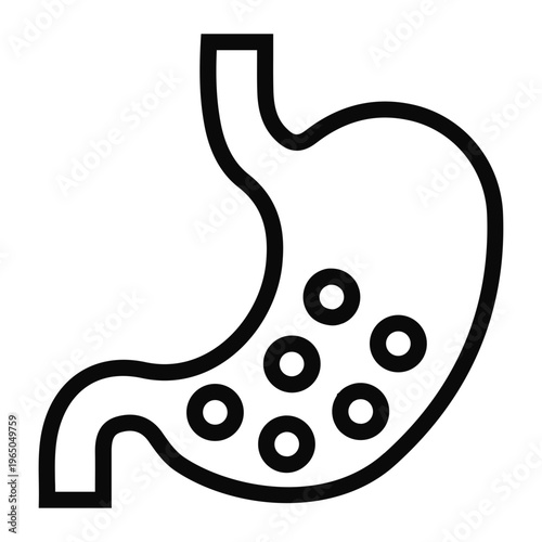 The stomach with several bubbles inside is illustrated.