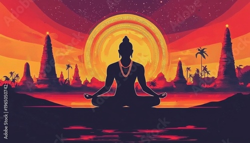 Beautiful watercolor illustration celebrating Mahavir Jayanti.