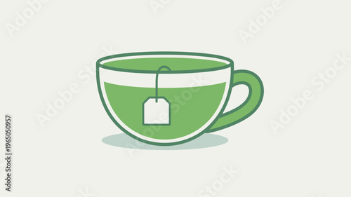 A minimalist line art illustration of a green teacup with a tea bag inside, capturing the essence of a warm and comforting beverage in a simple style.