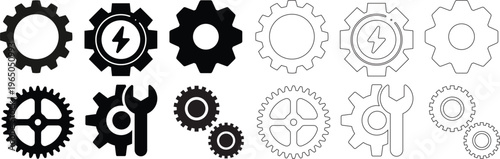 Metal gears and cogs vector. setting icon Gear icon flat design. Mechanism wheels logo. Cogwheel concept industrial mechanism Black gear combination