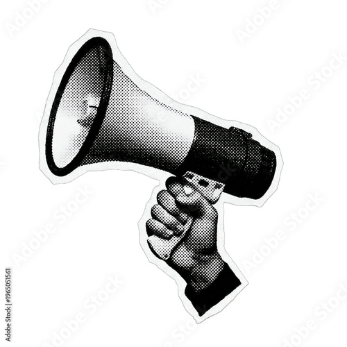 Cuadro en lienzo Vintage Megaphone in Hand – Loud Announcement Halftone Sticker Design