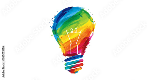 Colorful light bulb idea concept, vibrant rainbow watercolor splash, creativity and innovation