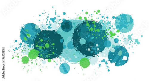 Abstract watercolor splashes and circles in shades of blue and green