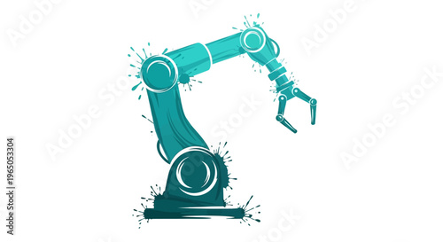 Futuristic Robotic Arm with Teal Splatter Effect, Industrial Automation Concept