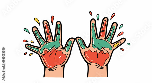 Colorful Hands Painted with Vibrant Paint Splashes, Creativity and Art Concept