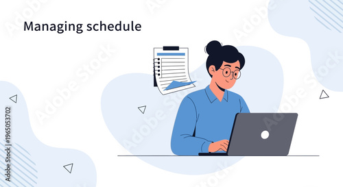 Woman managing schedule on laptop, planning tasks, business concept illustration