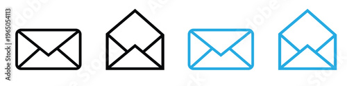 Collection of modern envelope icons in various line styles and colors on white background