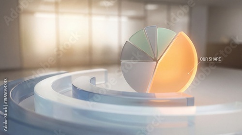 Informative pie chart displayed on a wooden table as a visual representation of data and market analysis trends