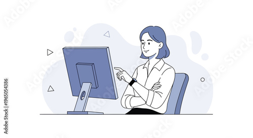 Woman Working on Computer, Modern Office, Digital Technology, Business Woman