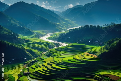 Rice fields landscape mountain outdoors.