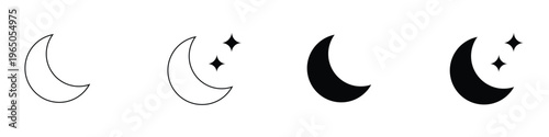 Vector crescent moon icons with stars on white background