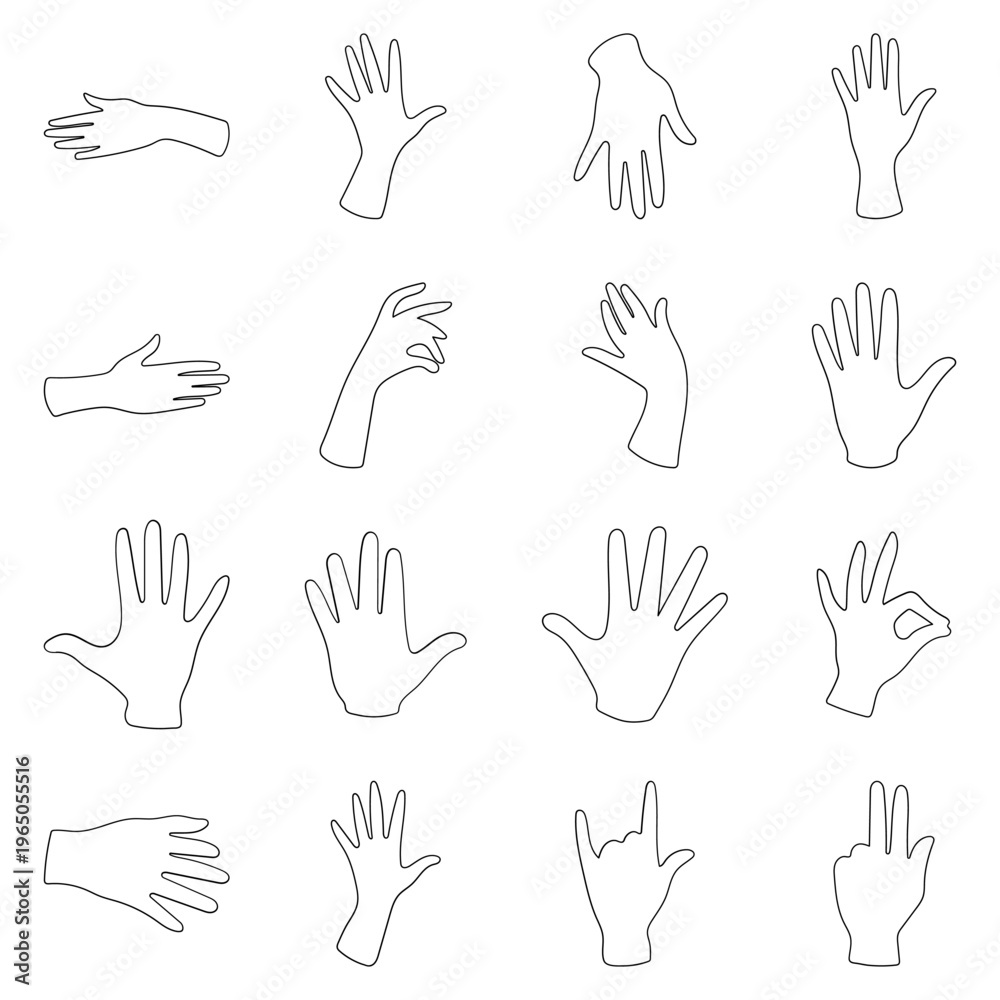 Fototapeta premium Collection of Hand Gestures Outline Illustration