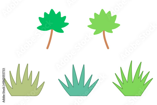 Set of Stylized Green Plant and Grass Illustration
