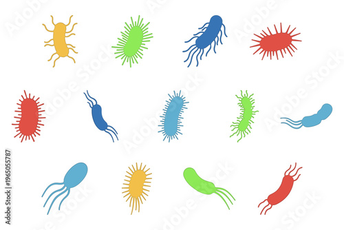 Various Colorful Microscopic Bacteria Illustration
