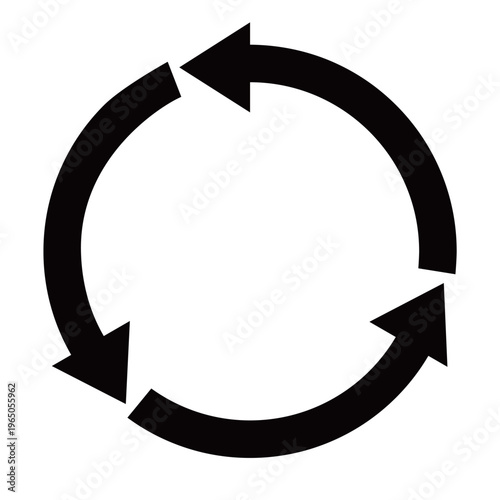 エコやリサイクルの象徴的なマーク。3つの矢印が循環するベタ塗りのループアイコン