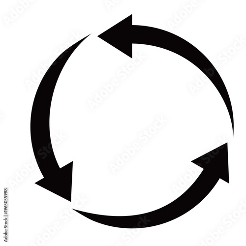 工程の繰り返しやリサイクルを表現する、シンプルで洗練された円形の矢印アイコン