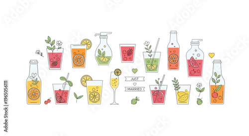 Colorful Hand Drawn Refreshing Summer Drinks Assortment