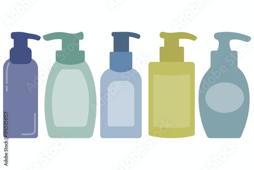 Colorful Skincare Bottle with Pump Dispenser Illustration Set
