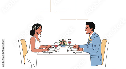Newlywed Couple Enjoying Romantic Dinner Date After Wedding Celebration