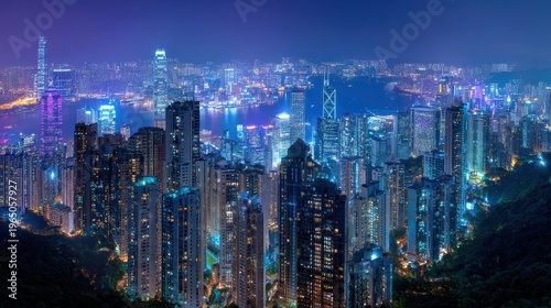 Stunning nighttime skyline of hong kong cityscape