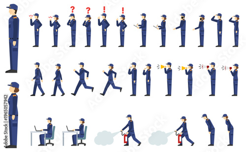 フラットイラスト：男女の消防士セット(サイド)