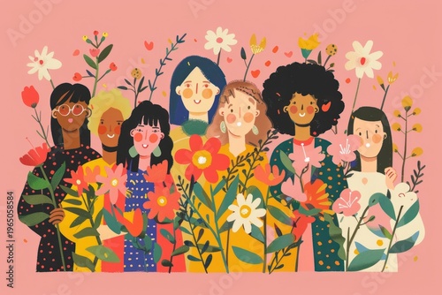 Happy diverse women art graphics painting.