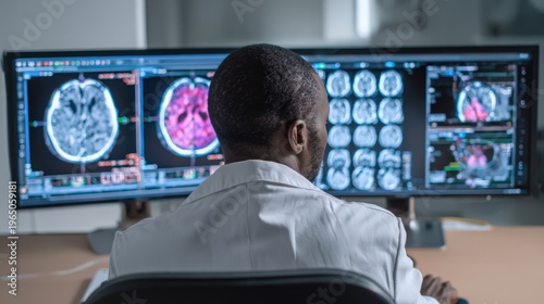 Researcher in Stroke Lab Analyzing Brain Imaging