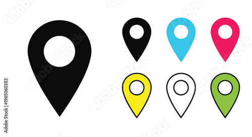 Colorful map markers a set of location pin icons in various hues