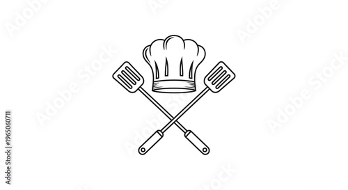 Chef s hat and crossed spatulas a culinary emblem in black and white