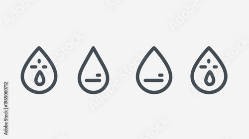 Four simplified water drop icons, with varied internal elements on a white background